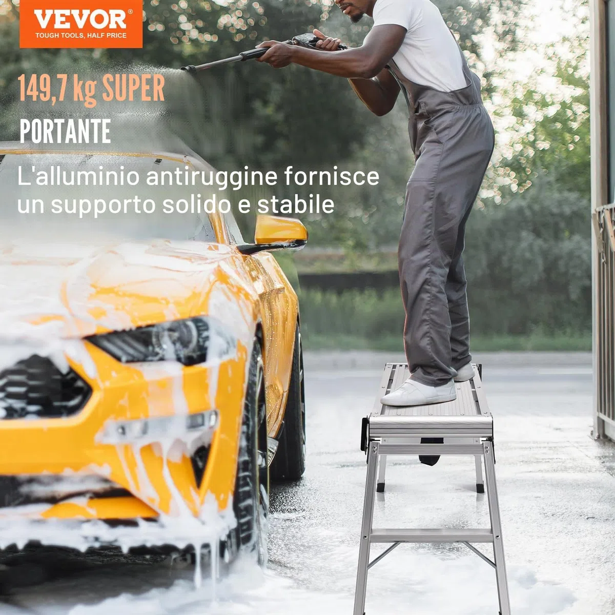 VEVOR Piattaforma da Lavoro in Alluminio Pieghevole Portatile Carico Max. 150 kg Uso Interno Esterno,Sgabello da Lavoro Basso in Alluminio Pieghevole 50,8 x 76 x 30 cm, Argento