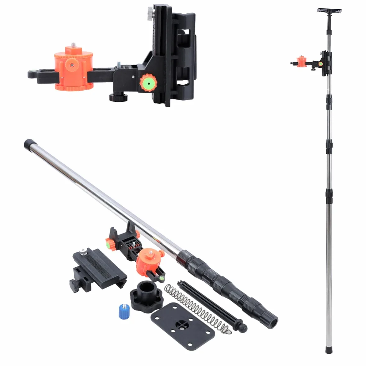 TOPWAY Asta Telescopica per Livella Laser 115-350 cm Acciaio Inossidabile Estensibile dal Pavimento al Soffitto con Supporto e Borsa in Nylon