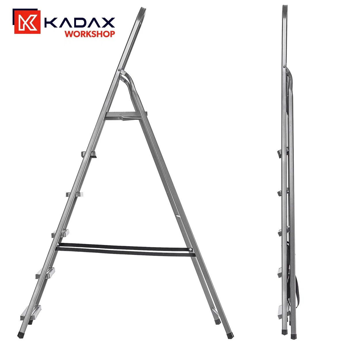 KADAX Scala in Acciaio a Gradini Pieghevole con Piedini Antiscivolo, Unilaterale con Ripiano a Pioli (6 Gradini)