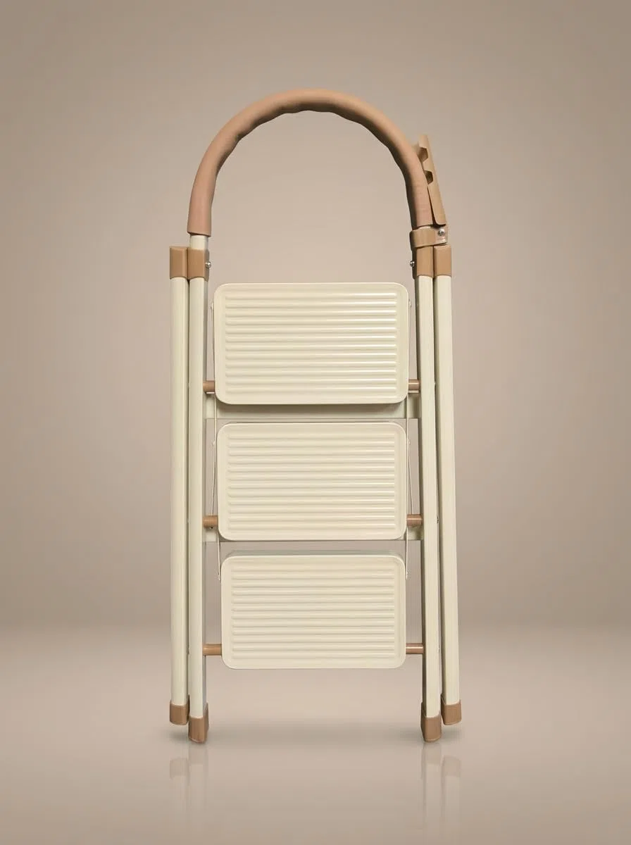 Scala pieghevole 3 gradini con corrimano, scaletta in acciaio, gradini larghi antiscivolo 18 cm, portata 150 kg, compatta