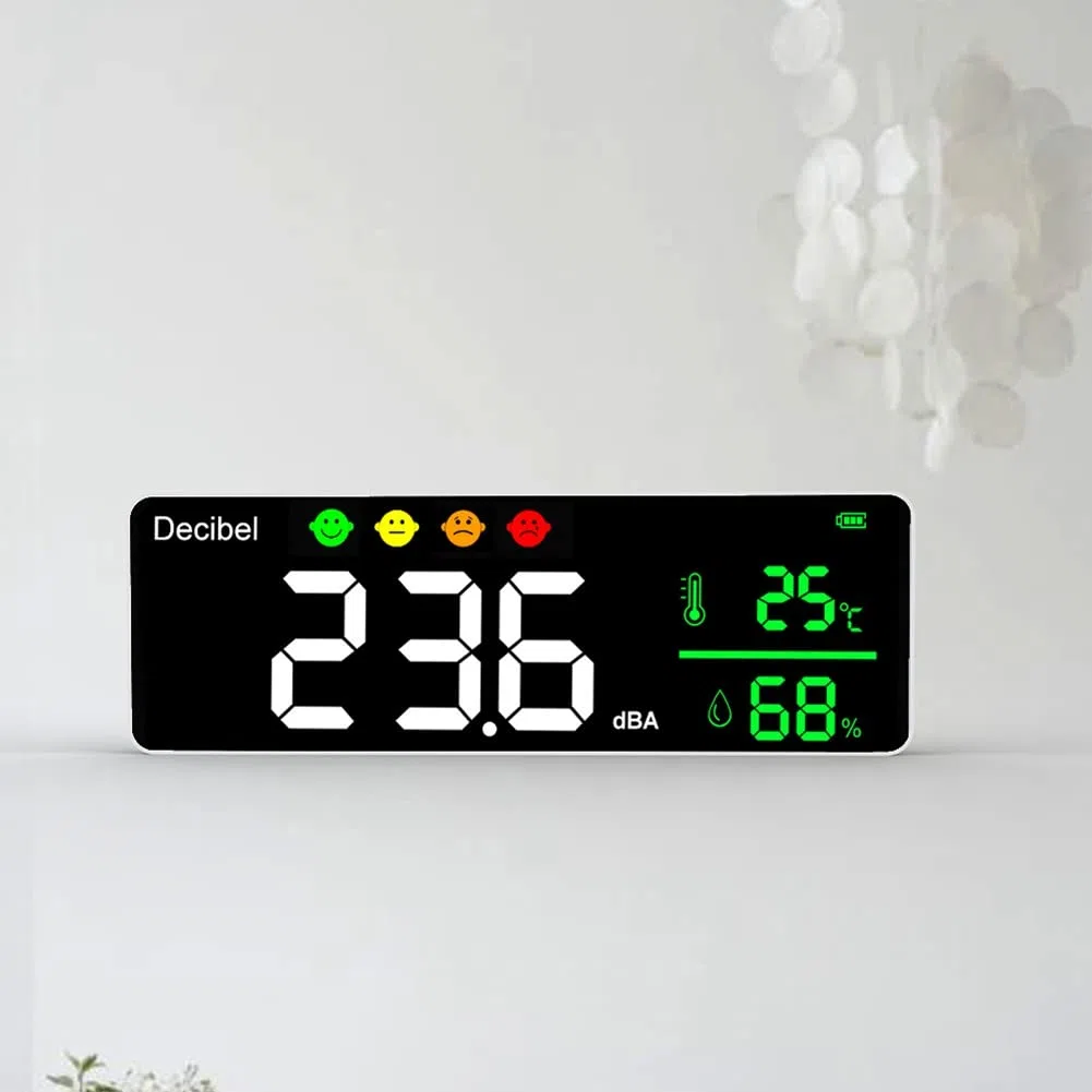 DM1306D Misuratore di Rumore Digitale Decibel Rilevatore di Rumore un Parete Intelligente 30-130DB Monitor di Temperatura e Umidità
