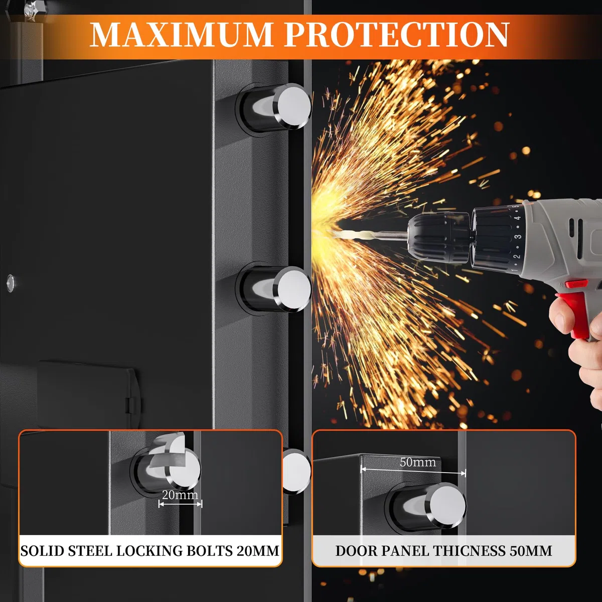 WASJOYE 25L Cassaforte con Chiave, Cassetta di Sicurezza per Denaro Tastiera Digitale Elettronica,Casseforti da Armadio per Casa Ufficio Hote Attività Commerciale Gioielleria Pistola Contanti
