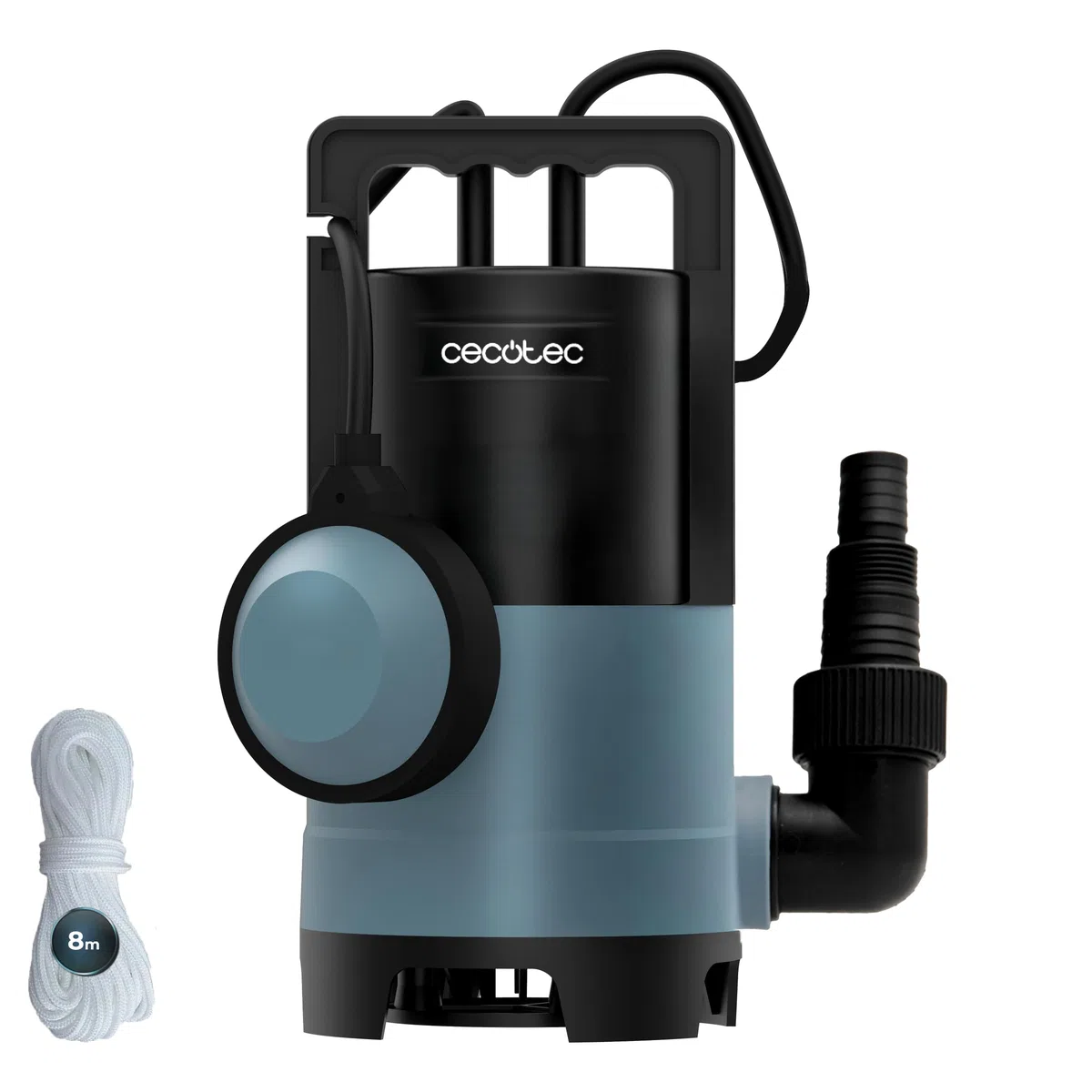 Cecotec Pompa per Acque Scure Axike 400 Dark. 400W, Portata 8000L/h, Altezza 5,5m, Profondità 7m, Particelle 25mm, Interruttore Galleggiante, IPX8, Cavo 10m, Corda 8m, Svuota Molto Velocemente Tutto