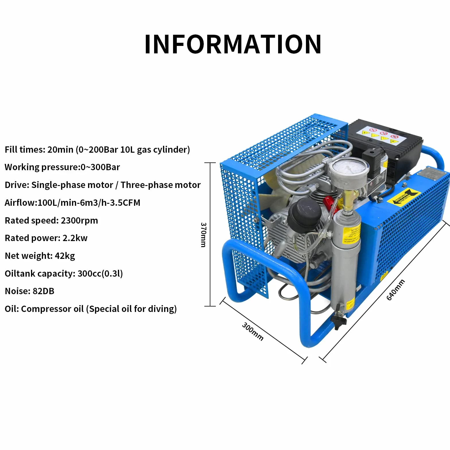 TUDIVING-4500Psi Compressore d'aria subacquea, compressore d'aria Pcp, compressore subacqueo ad alta pressione per il riempimento del serbatoio subacqueo/pistola ad aria compressa (220V Automatic)