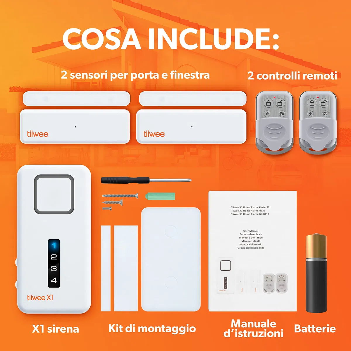 tiiwee Sistema di Allarme per Porte e Finestre - Sistema di Sicurezza con Potente Sirena, 2 Sensori per Porte e Finestre e 2 Telecomandi - Protezione Antieffrazione Casa, Appartamento, Garage