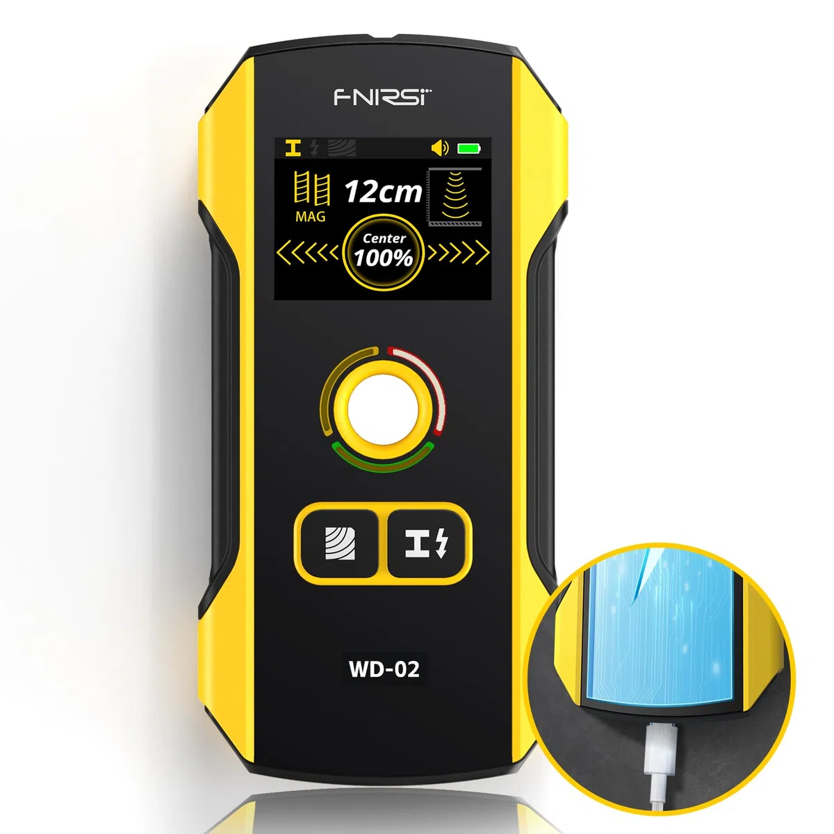 FNIRSI WD-02 Rilevatore di Montanti da Parete - Sensore Elettronico con Display TFT, Scanner da Parete con Foro di Posizionamento Centro e Bordo in Ca, Legno, Montanti Metallici, Travetti, Tubi