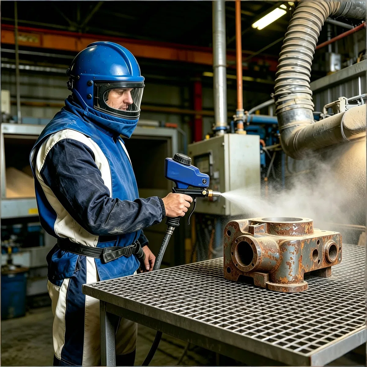 Sandblaster Casco sicuro Air Feed Sandblast Casco con spalla Protettiva Sand Blast Hood Protector per sabbiatura Dotato di un termostato Sandblaster