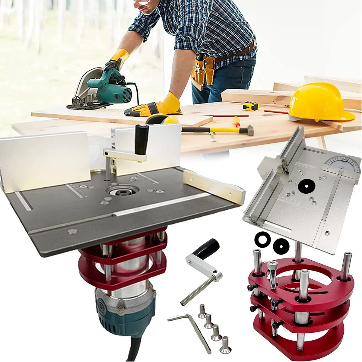router Ascensore, tavolo per set 3 piastre inserti, sistema sollevamento preciso, supporto base, sollevamento massimo 51mm argento