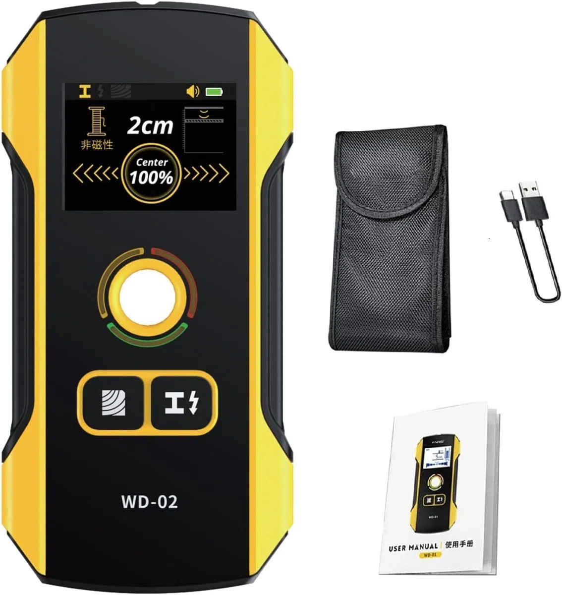 WD-02 Misuratore Dello Spessore Delle Pareti, Display A Colori Ad Alta Definizione Alta Sensibilità Profondità Di Rilevamento Fino A 120 Millimetri Rileva Metalli, Cavi E Pali Di Legno