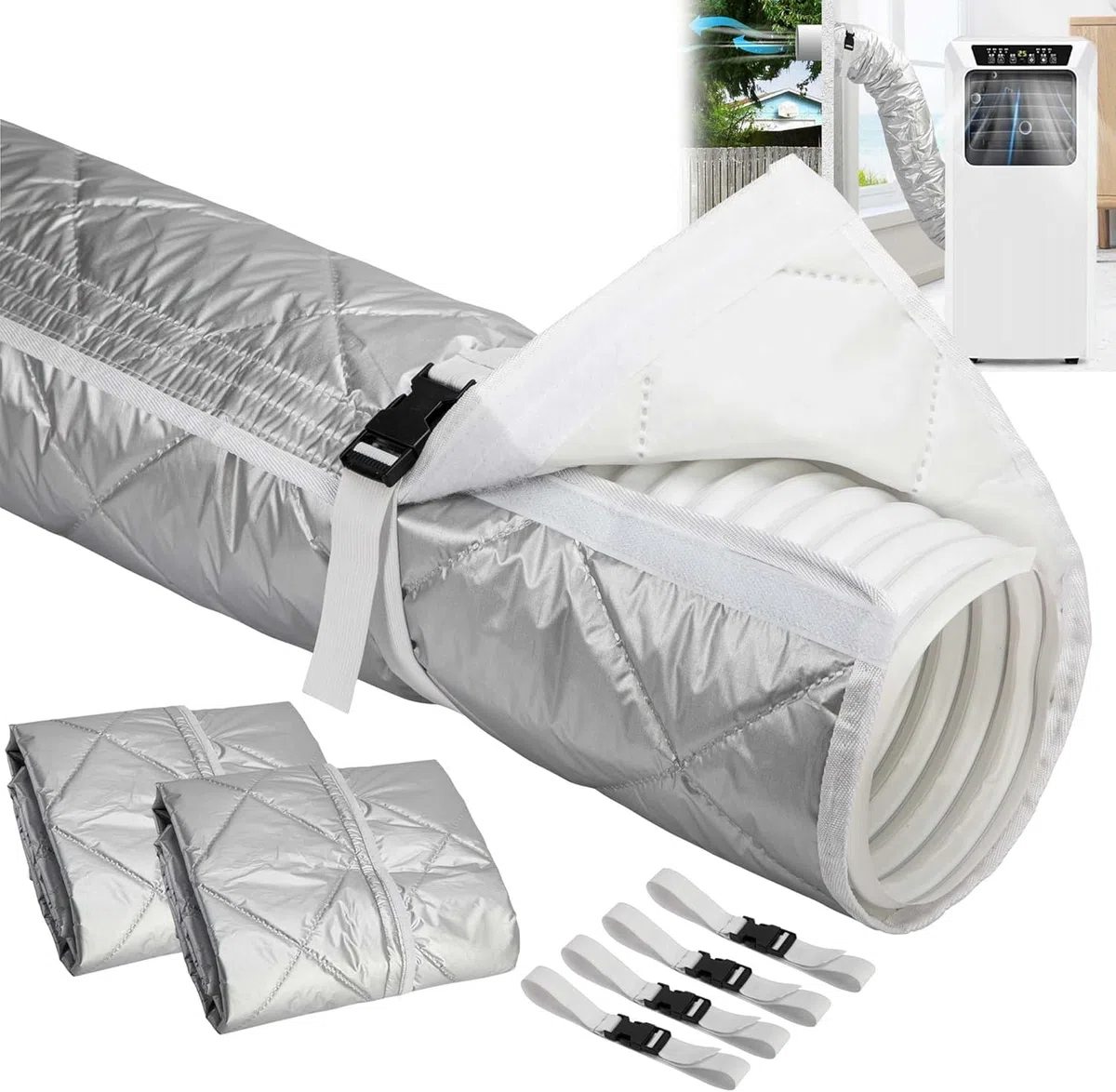 2 pezzi 150 x 50 cm copertura per condizionatori d'aria portatili – Copertura del tubo di isolamento – condizionatori d'aria tubo di scarico isolamento protettivo