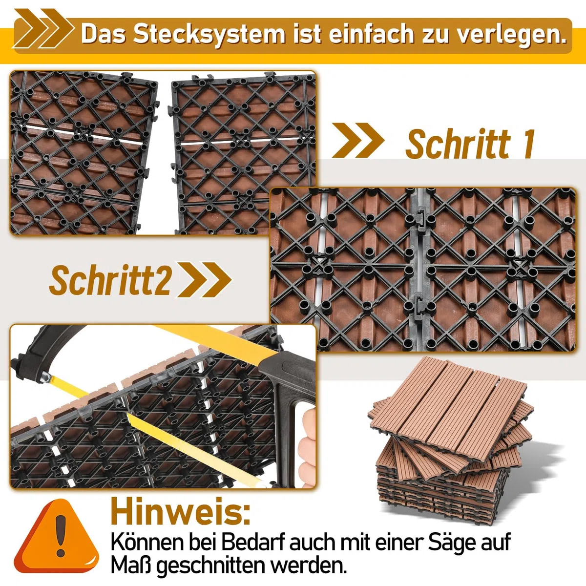 Gimisgu WPC - Piastrelle per terrazze, effetto legno, per balconi, terrazze, piastrelle a clic, in plastica, con drenaggio, per balcone e giardino, set da 55 pezzi, per 5 m², colore: marrone