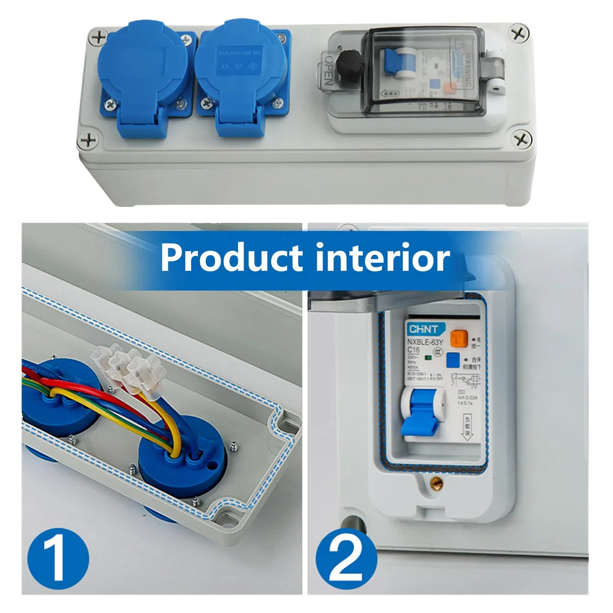 Quadro Elettrico da Cantiere 16A, Magnetotermico 250V 2P Quadri Elettrici da Esterno con Interruttore fi Impermeabile IP54 Presa Esterna per Giardini di Fabbriche Interne ed Esterne