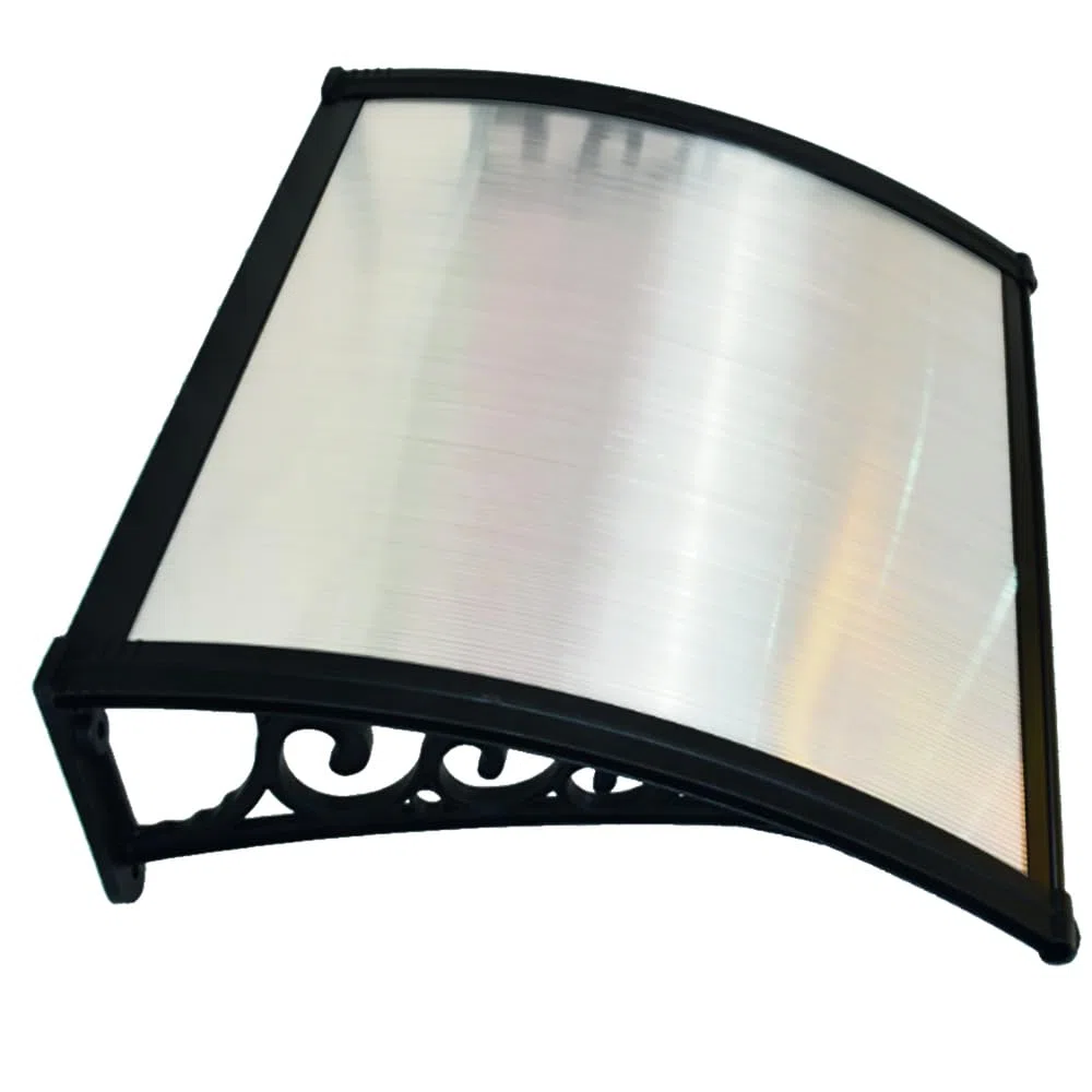 VERDELOOK | Pensilina Naxos Alveolare, Pensilina 150x100 cm, Colore Nero/Trasparente, Tettoia Porta di Casa, Copertura Ingresso ad Arco, Modulabile ed Estensibile, Con Braccetti da 100 cm