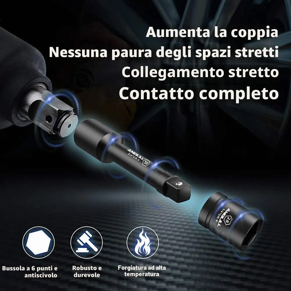 Anbull 21Pcs Set Bussole a Impatto, chiave a bussola 3/4 , 3/4 Pollici Set Chiavi a Bussola a 6 Punte (21-50mm) in acciaio Cr-V, Prese, Metriche