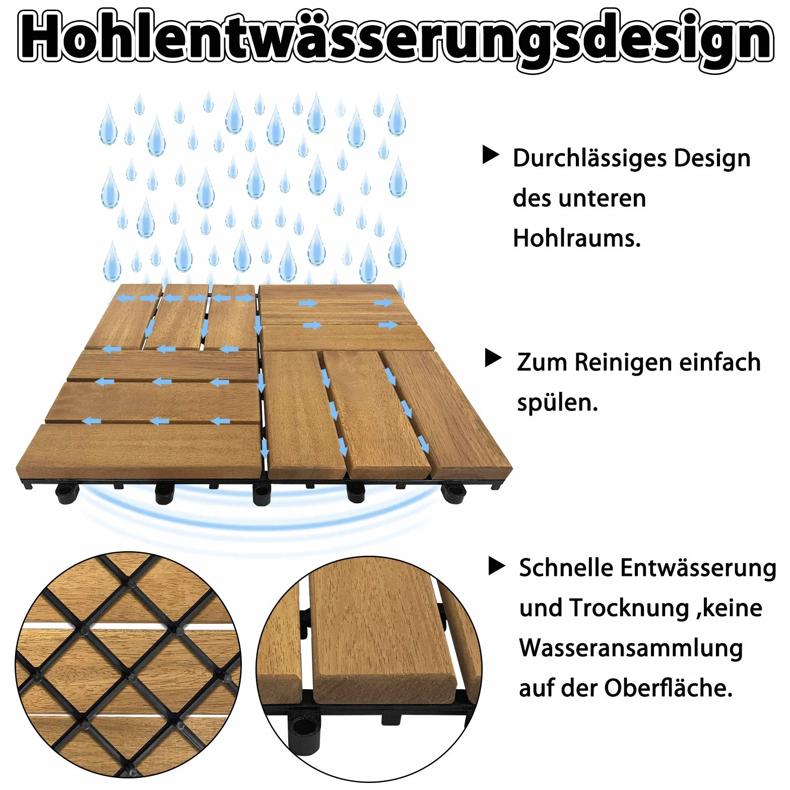 LARS360 12 Venature del Legno Acacia Mattonella Legno Sistema ad Incastro Giardino Piastrelle 30 x 30 cm Balconi, Terrazza Piscina Sauna - Set da 11(1 m²)