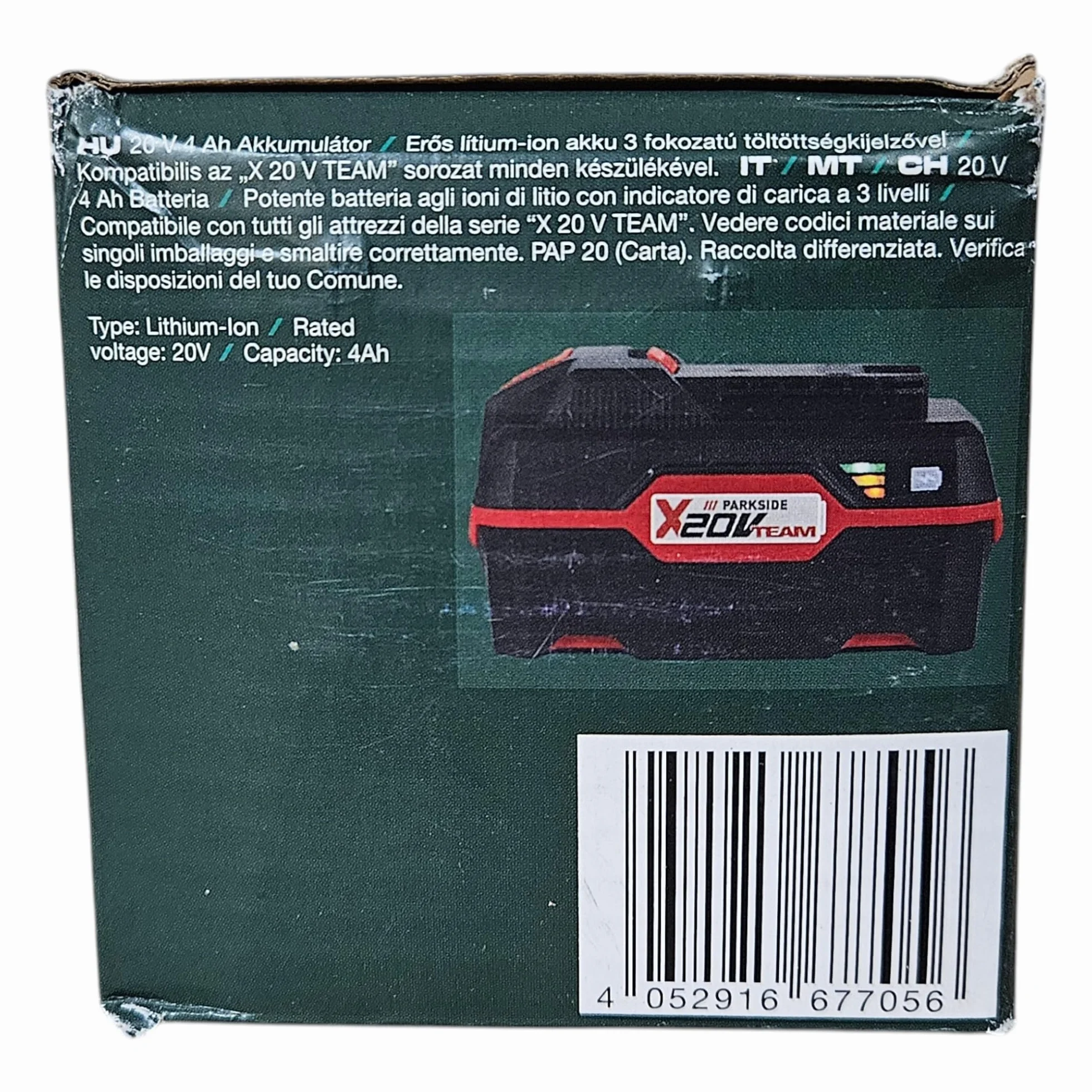 Batteria da 20 V Capacità 4 AH Parkside per apparecchi serie X20VTeam PAP20A3, grande capacità, originale, solo per X20 Vteam