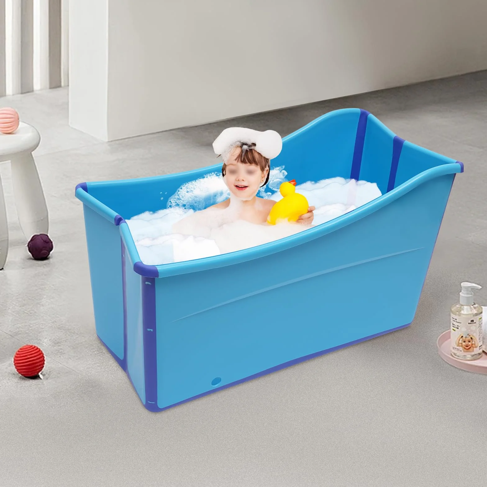 Vasca da bagno pieghevole per adulti, 80 cm, per piccoli bagn| vasca da bagno portatile pieghevole da appoggio blu