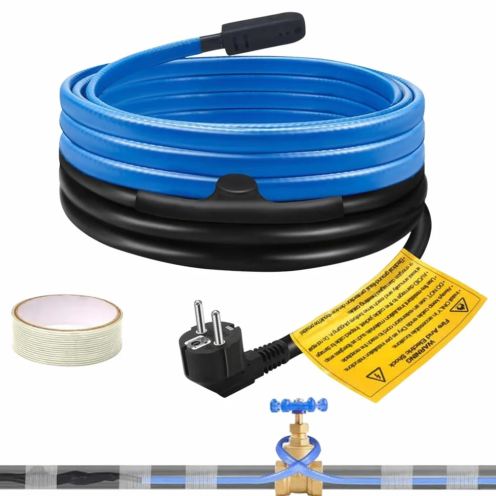 Cavo Scaldante Antigelo, 4M Cavo Riscaldante Autoregolante con Termostato Incorporato per Protezione di Tubi Acqua, Serpentina Riscaldante Filo Cavi Termici per Tubi Domestici Piante Grondaie