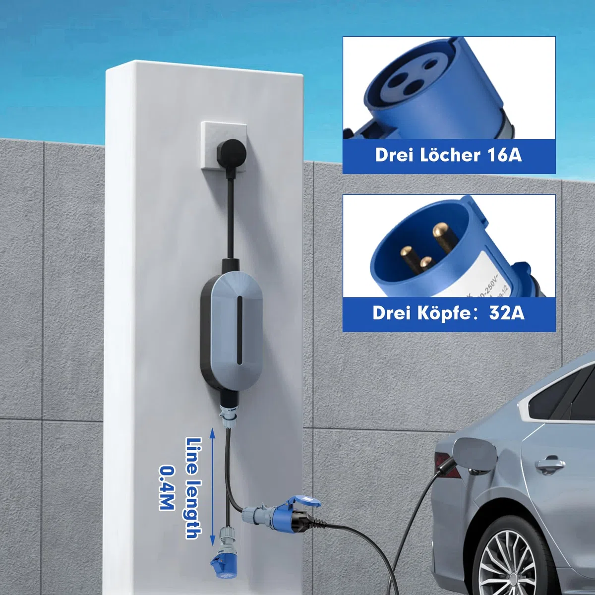 Adattatore presa Industriale,32A Adattatore CEE,Prolunga Campeggio,Splitter di Alimentazione a 2 vie,IP44,per Uso Esterno Camper Campeggio