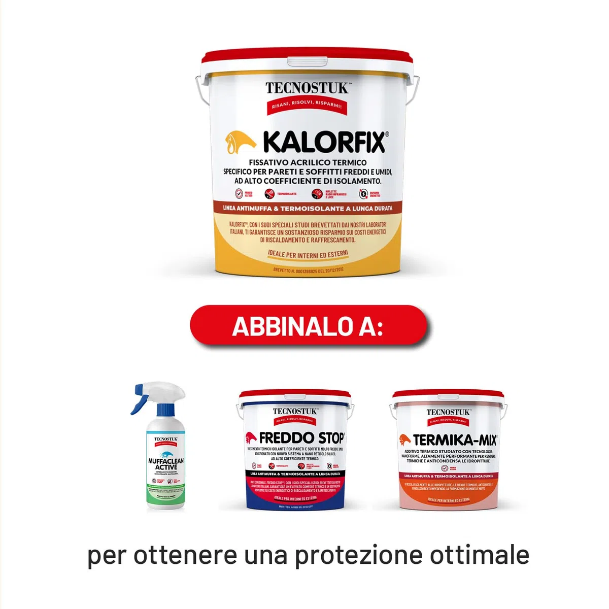 TECNOSTUK Kalorfix 5 L. – Fissativo Acrilico Termico per Pareti e Soffitti Freddi e Umidi – Termoisolante, Risparmio Energetico, Previene Muffa e Umidità