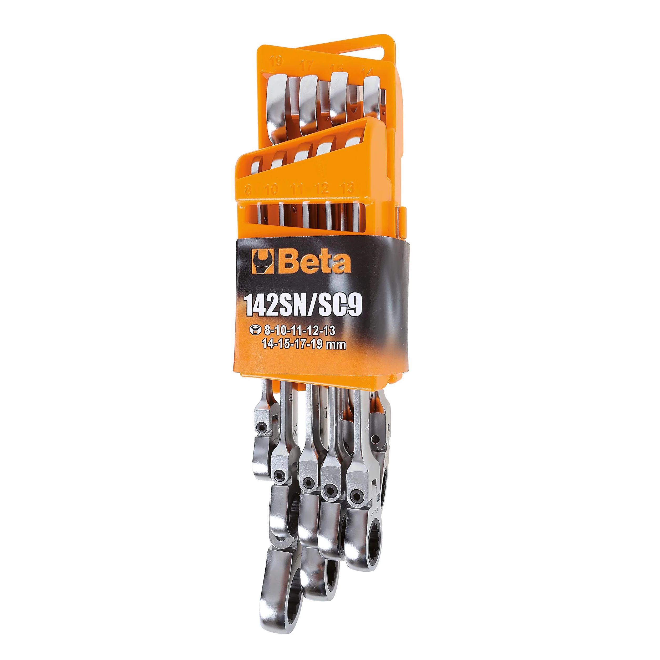 Beta 142SN/SC9 Set di 9 Chiavi Combinate a Cricchetto Snodate con Supporto Compatto, Utensili Professionali di Qualità con Acciaio Selezionato e Trattamento Termico, Ideale per Progetti Vari