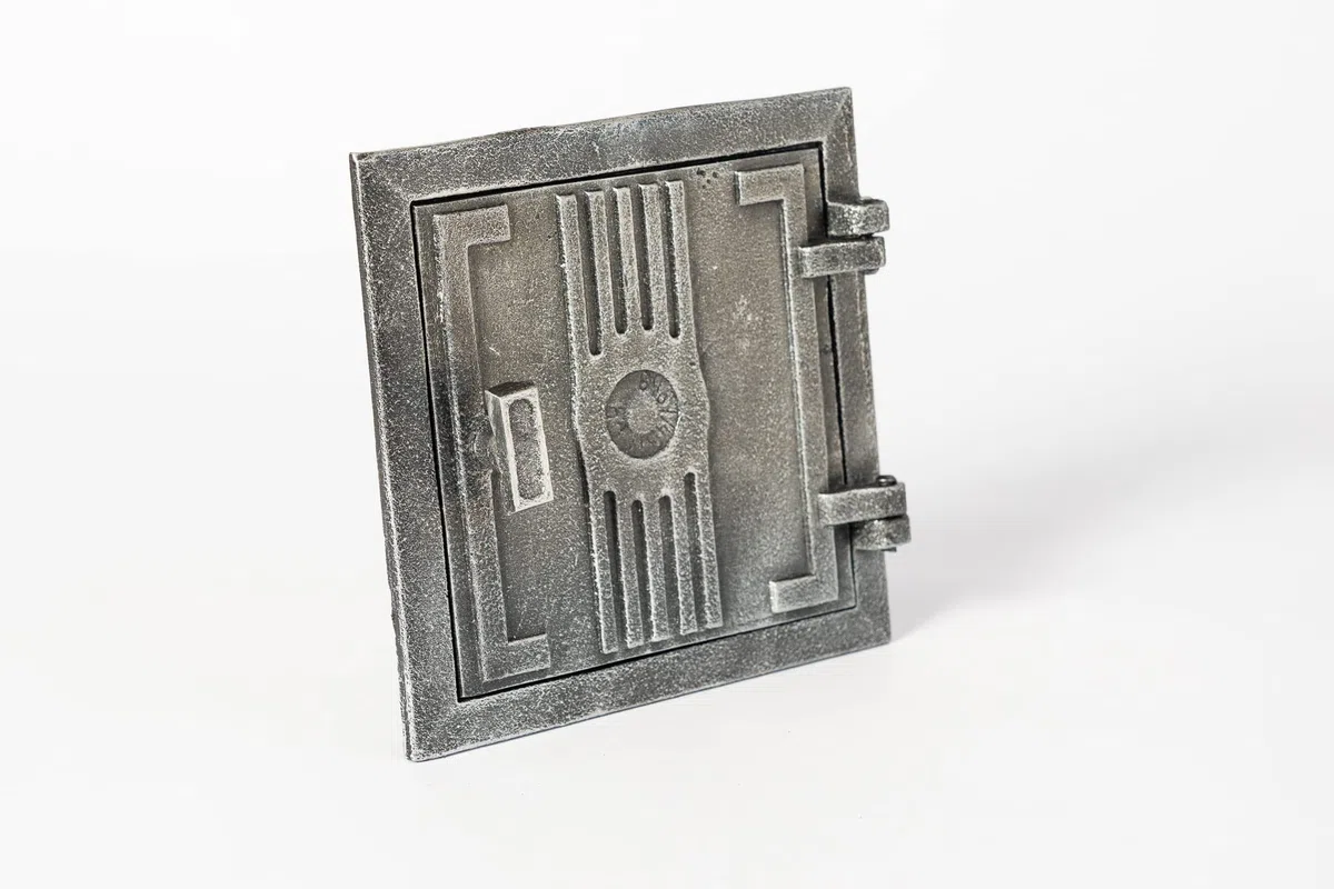 SEZAM Porta di ispezione per forni in ghisa 17 x 3,5 x 17 cm, porta del camino - ribalta - sportello di sgombero, per forni, forni e caminetti - verniciato argento antico