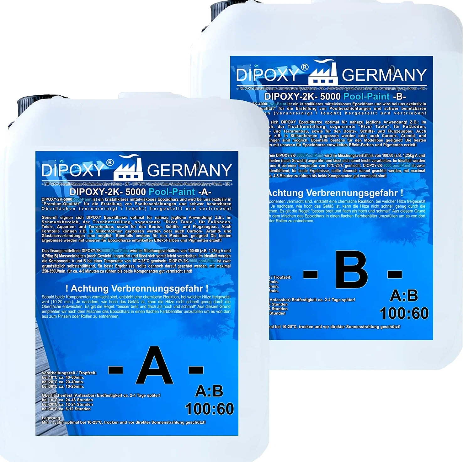 Dipoxy 2K-5000 Pittura in resina epossidica, 4,0 kg (A 2,5 kg + 1,5 kg) + 0,2 kg bianco crema 9001