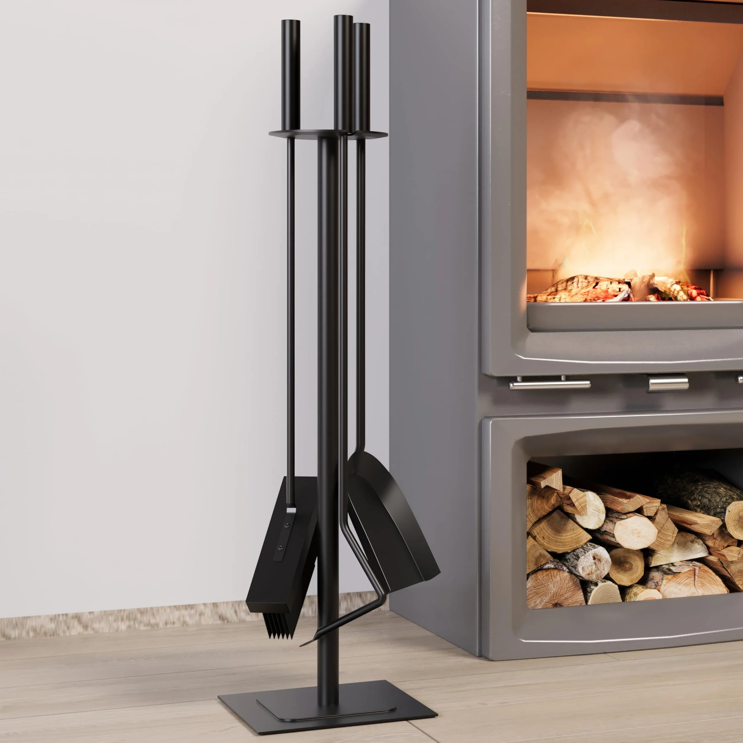 Kingson Set di 4 accessori per bruciatore di legna con spazzola, attizzatoio e pala, kit da focolare per interni 15 * 15 * 60CM