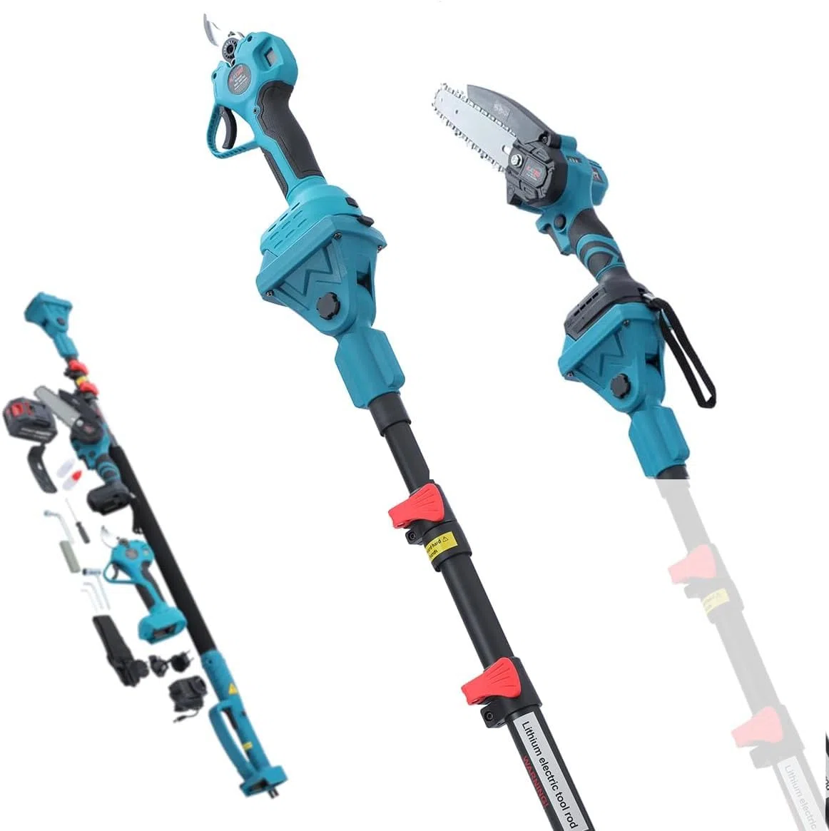 KATSU FIT-BAT 21V Motosega a Batteria Telescopica Esteso Fino a 253 cm Kit 3 in 1 con 3,0 Ah Batteria, Brushless Motosega e Forbice Potatura, per Potatura di Rami di Alberi
