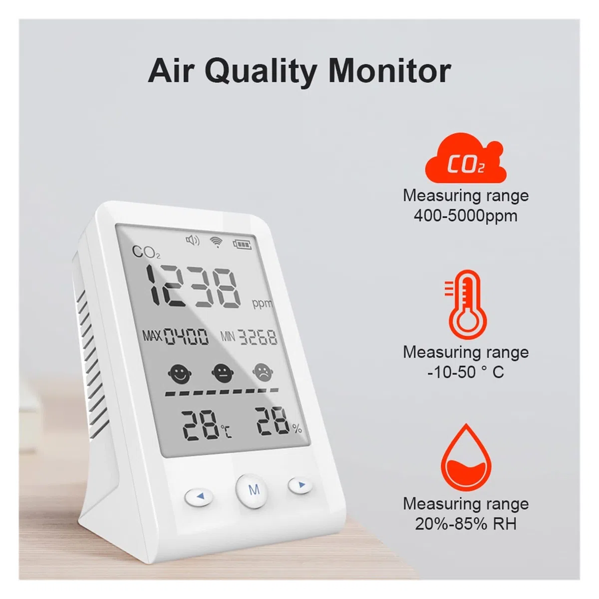 Rilevatore di gas, monitor di gas, Monitor di qualità dell'aria con tuya WiFi, mini misuratore di anidride carbonica da banco, termoigrometro per gas in ambienti naturali e industriali