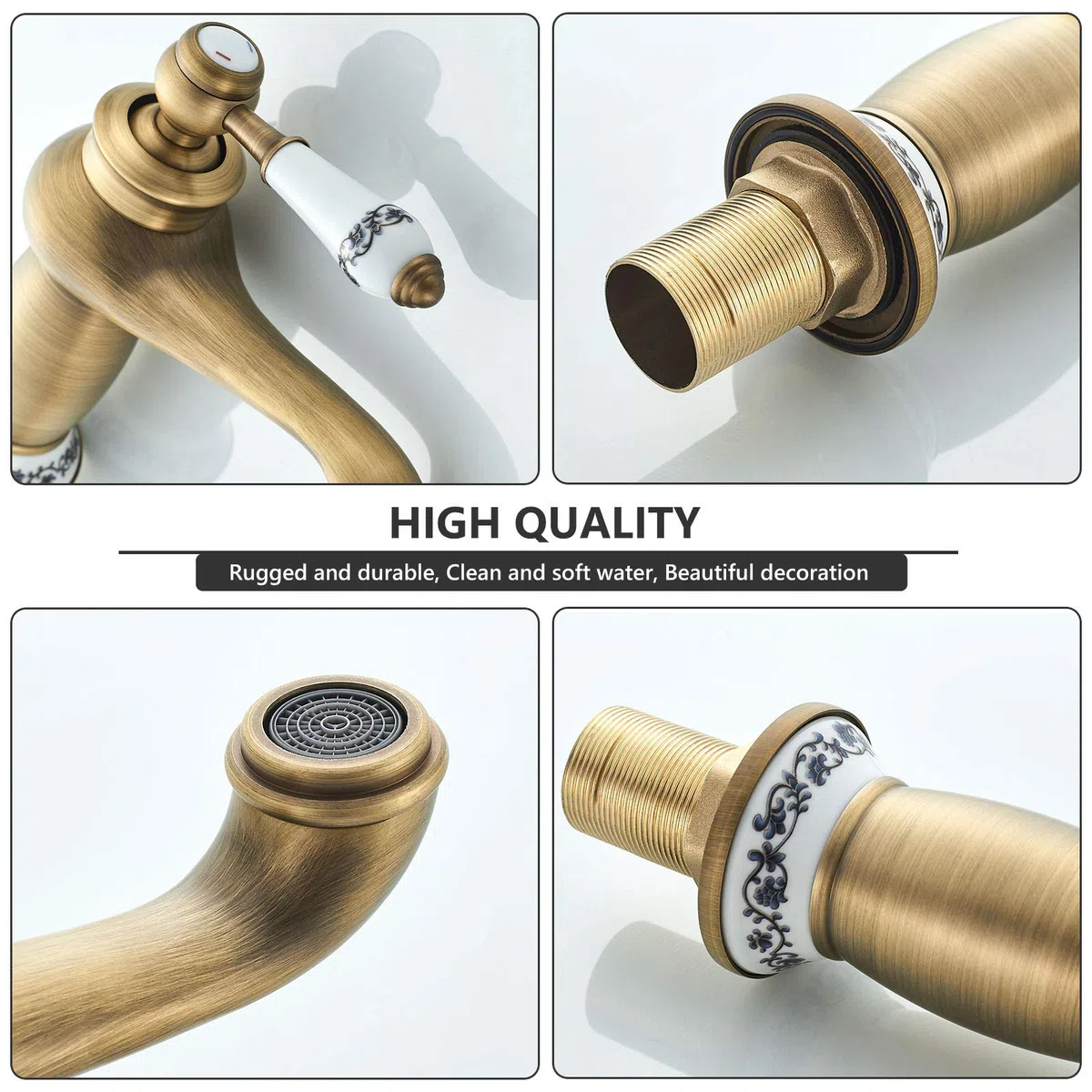 Namuoto Rubinetto Bagno Vintage Monocomando in Ceramica Floreale Per Lavandino Rubinetto Bagno Lavabo per Bidet, Ottone Antico