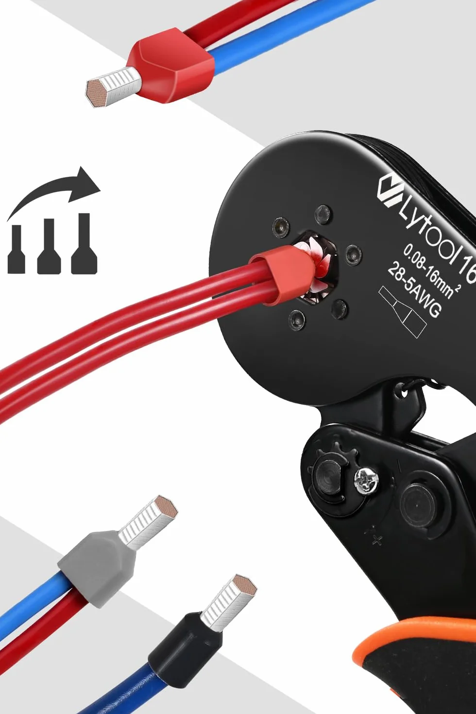 Pinza Crimpatrice Esagonale 0.08-16 mm²,Lytool 1200Pcs Puntalini Doppi Elettrici Pinza Crimpatrice Capicorda a Doppio Filo,Crimpatrice Capicorda Elettrica per Cavo Elettrici,Manutenzione del Elettrico