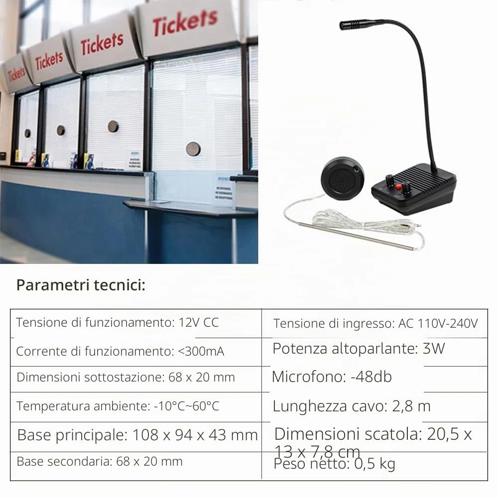 Interfono a finestra Microfono intercomunicazione a due vie e altoparlante Banca Finestra Interfono Microfono per finestra in vetro Anti-interferenze Senza rumore per affari/banca/ufficio/ospedale