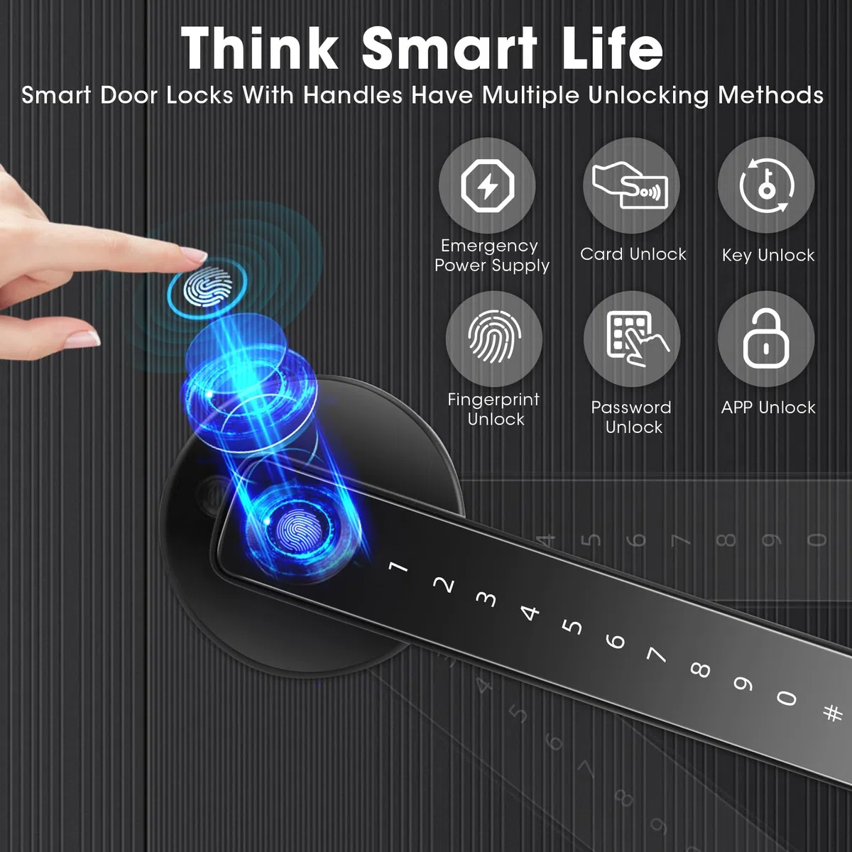 Serratura intelligente per porta, impronta digitale, serratura elettronica, telecomando con app per porta, con impronte digitali, Smart Lock, WLAN, Tuya, biometrica, impronte digitali, carta RFID