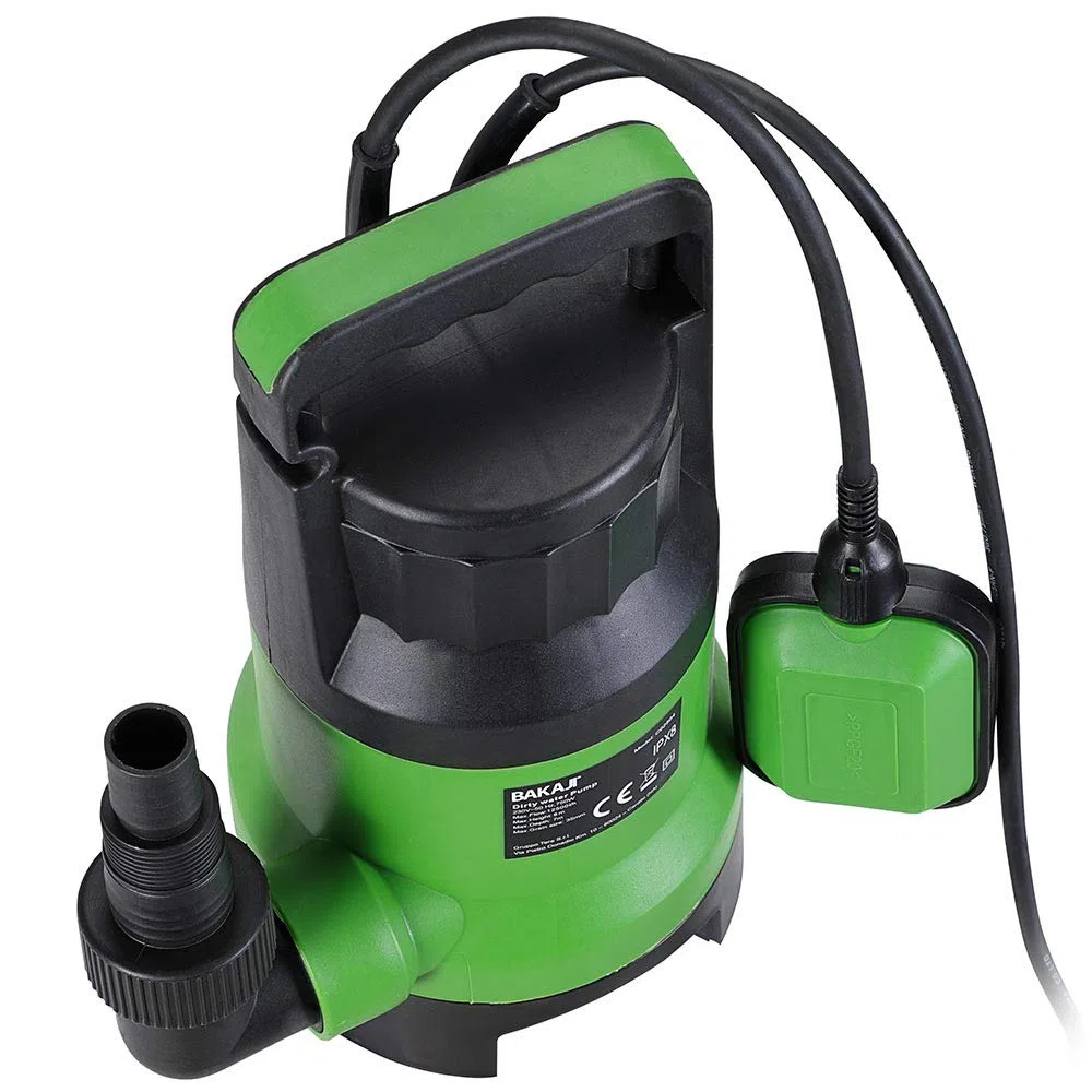 Bakaji Pompa Immersione Elettropompa Sommersa Acque Scure Sporche Potenza 750W Portata 13000L/h Profondità Massima 7 Metri con Fondo Piatto Maniglia per il Trasporto e Cavo 10 metri
