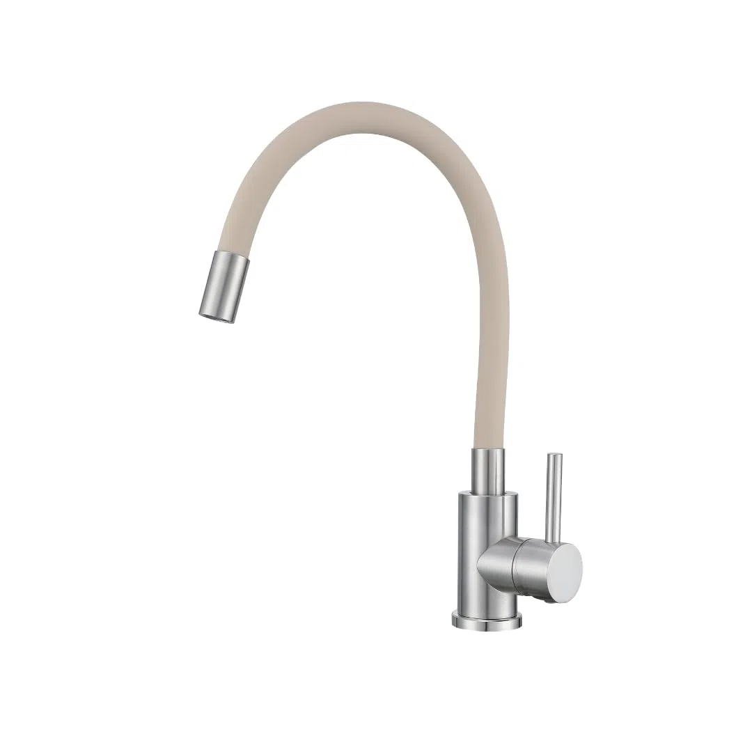 VBChome Rubinetto da cucina con doccetta flessibile in silicone beige, miscelatore monocomando moderno per lavello, facile da installare