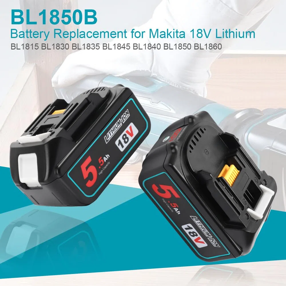 2X Powarobor BL1850B 18V 5.5Ah Batteria di ricambio agli ioni di litio Compatibile con Makita 18Volt BL1830 BL1850 BL1860B con indicatore LED