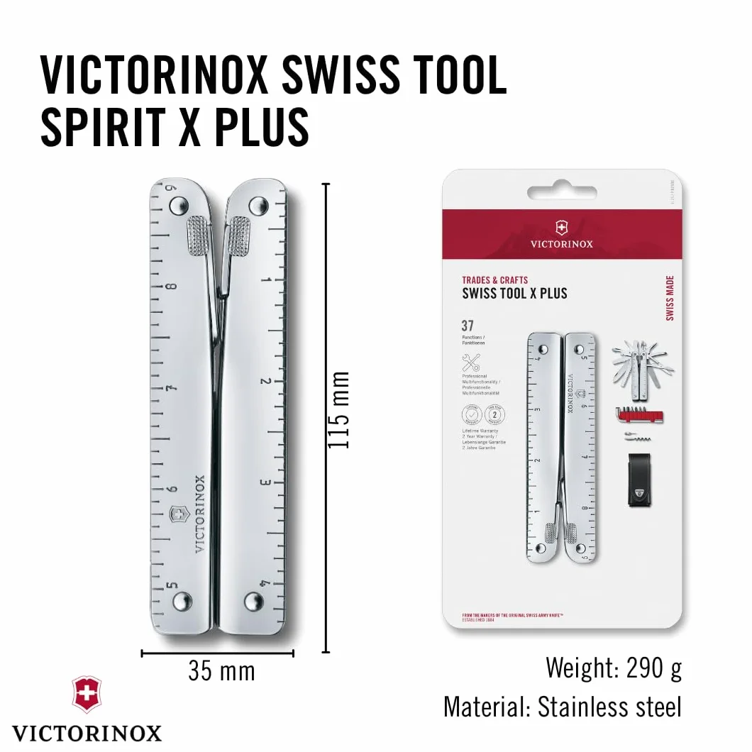 Victorinox SwissTool X Plus, 37 funzioni (Lama, seghetto per Legno), Fodero in Pelle Incluso