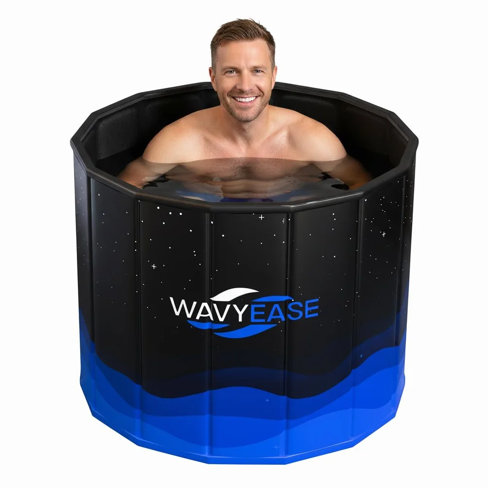 WAVYEASE Vasca Portatile e Pieghevole | Doppio Uso: Crioterapia & Idromassaggio | Bagno Ghiaccio e Immersione Fredda | 80x66 cm | per Interni ed Esterni (Nero)