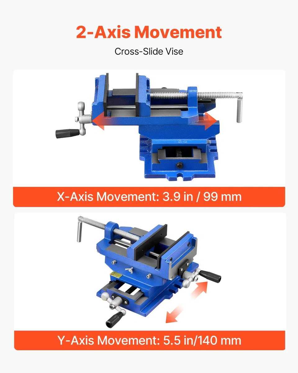 VEVOR Morsa per Trapano a Colonna con Slitta Trasversale, Larghezza Ganasce 101,6 mm, Morsa da Banco con Asse XY a 2 Vie, Morsetto per Banco da Lavoro per Fresatrice CNC per Lavorazione del Legno