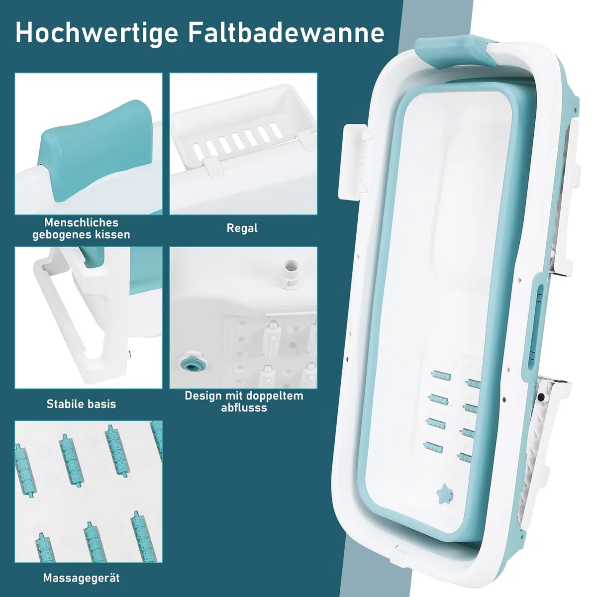 Fiqops Vasca da bagno pieghevole per adulti, XXL, 149 x 60 x 50 cm, pieghevole, con copertura per vasca da bagno, doccia e balcone