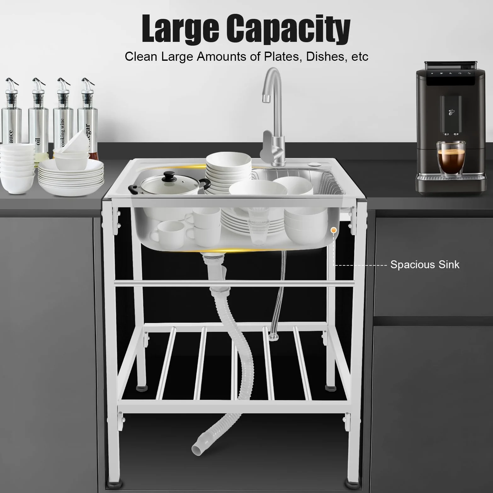 Lavandino da cucina, in acciaio inox, lavabo, multifunzione, 1 lavandino, ristorante, per esterni e campeggio