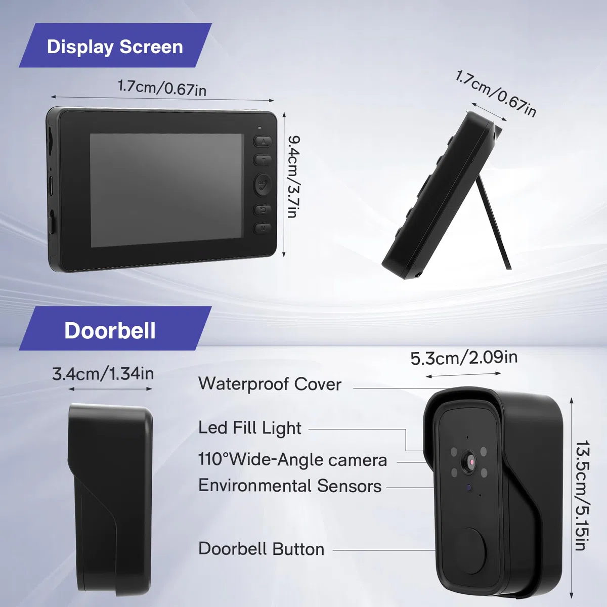 Campanello senza fili con videocamera, video 1080P, con schermo da 4,3 pollici, impermeabile IP65, campanello per porta esterno, conversazione bidirezionale