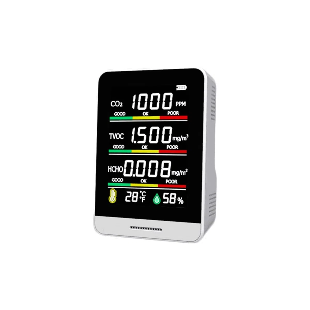 Rilevatore Gas, Rilevatore di CO2 5 in 1 Rilevatore di qualità dell'aria Rilevatore di anidride carbonica Tester di umidità della temperatura digitale portatile Misuratore di CO2 HCHO TVOC,per casa u