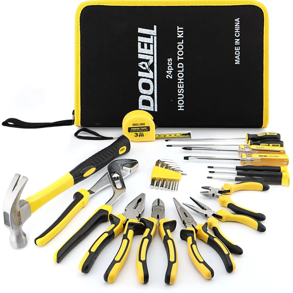 DOWELL Set di 24 Pezzi di Utensili per Casa, Kit di Utensili a Mano per Riparazioni Domestiche con Borsa Portautensili Portatile