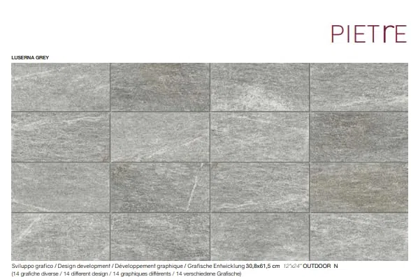 Piastrella Effetto Pietra Luserna Grey, 20x40 cm, Grigio, Antiscivolo R11, Antigeliva, Spessore 8,5 mm CF 1,12 MQ CF 14 PZ, Made in Italy
