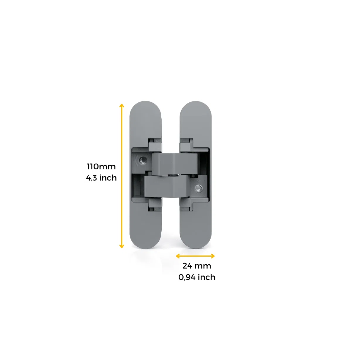 Emuca- Cerniere invisibili per porte di passaggio, lotto di 2 cerniere invisibili per porte pesanti, carico di 60 Kg, apertura 180º, zamak, grigio metallizzato