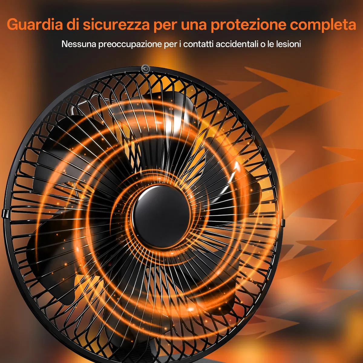JossaColar Ventilatore per stufa con griglia di protezione, con 6 lame, per camino, per canna fumaria, senza corrente, con termometro magnetico