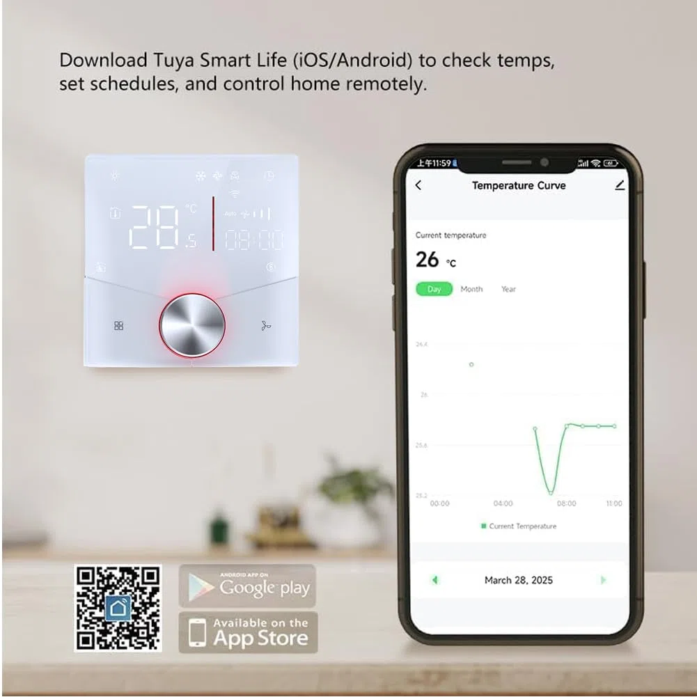 Termostato Intelligente WiFi 2 Tubi per Condizionatore Fan Coil con Connessione WiFi per Supporto Vocale Intelligente Termostato Regolatore