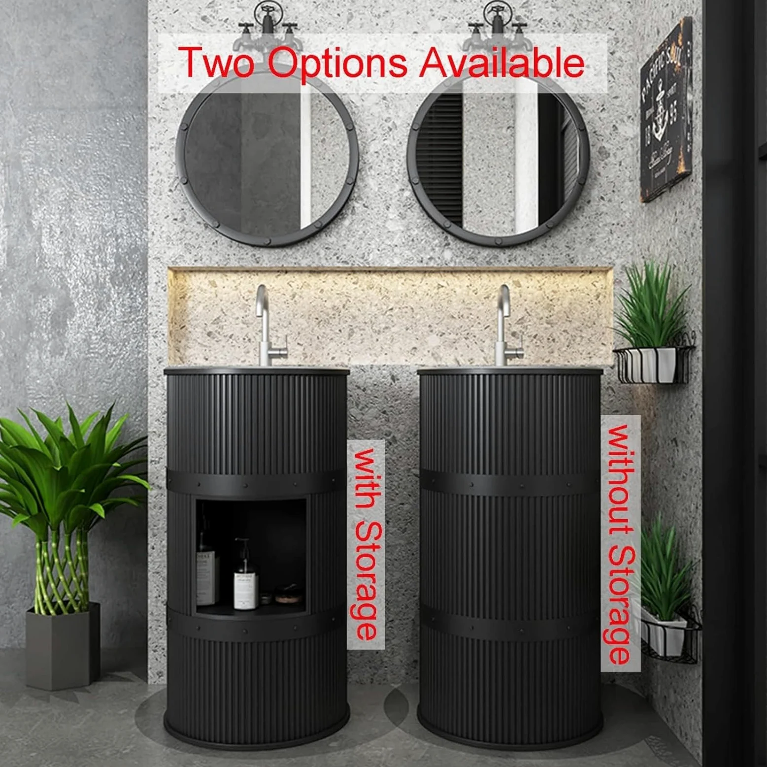 Lavandino a Colonna Moderno in Ferro Battuto, Mobile da Bagno con Lavabo in Acciaio Inox, Lavandino su Piedistallo Freestanding Set con Rubinetto e Scarico (senza contenitore,Blu)